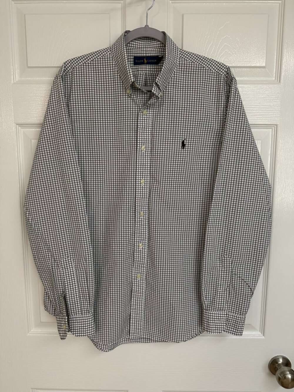 Ralph Lauren Men’s Classic Fit Button Down Shirt Black White Check Plaid Size L